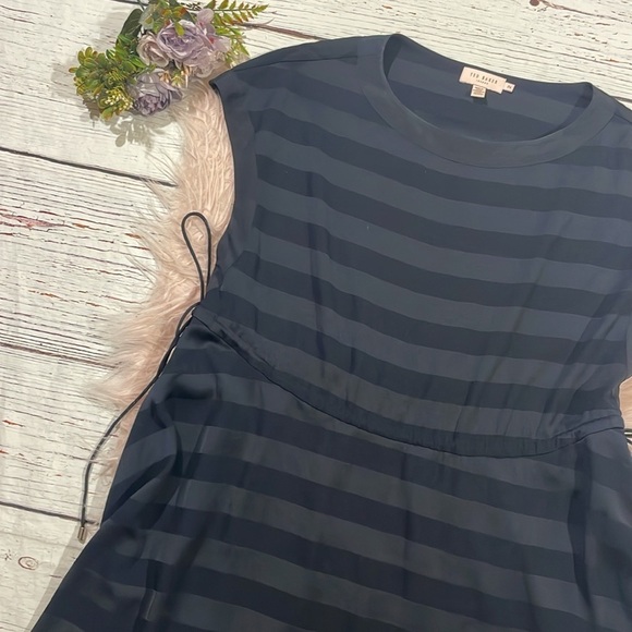 TED BAKER LINNIE STRIPED NAVY MIDI DRESS - Picture 9 of 9